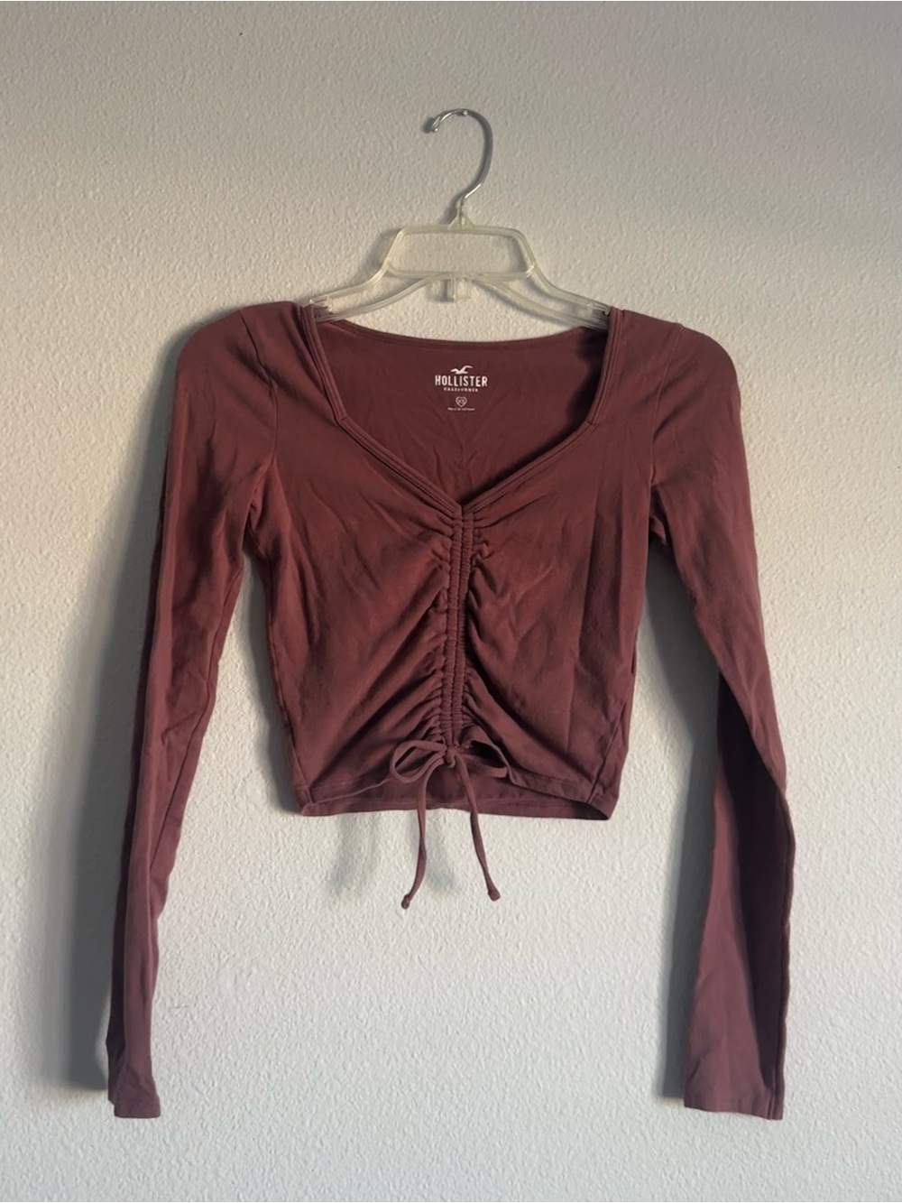 Hollister Long Sleeve Ruched Drawstring Crop Top | Mauve Rose